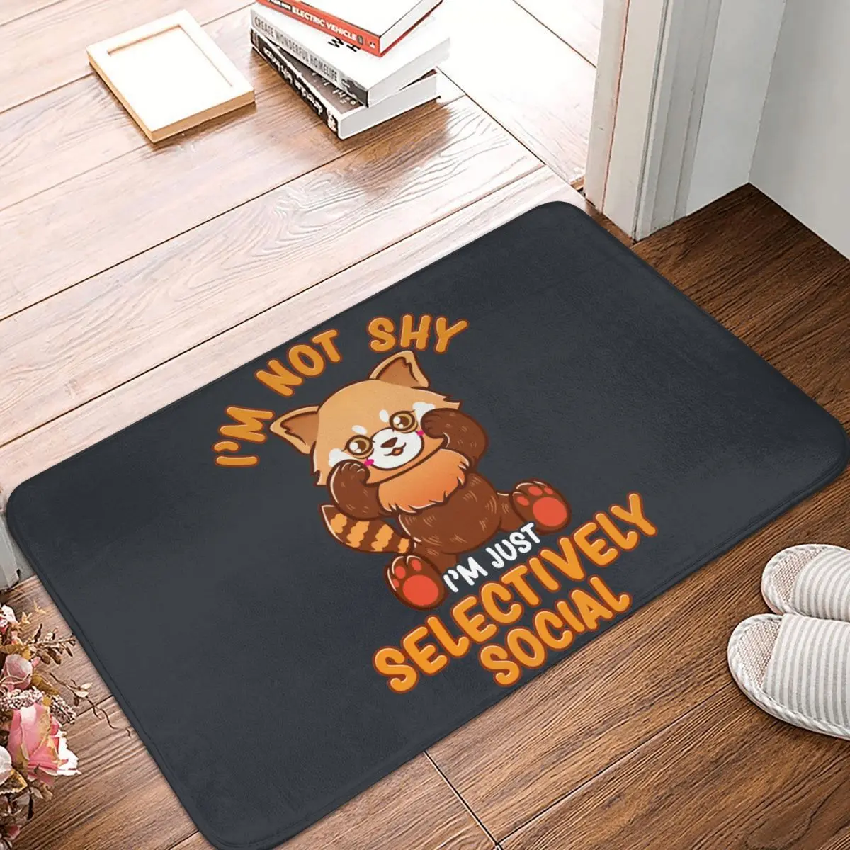 I'm Not Shy I'm Just Selectively Social Non-slip Doormat Kitchen MatShy Red Panda Floor Carpet Entrance Door Bedroom Decorative