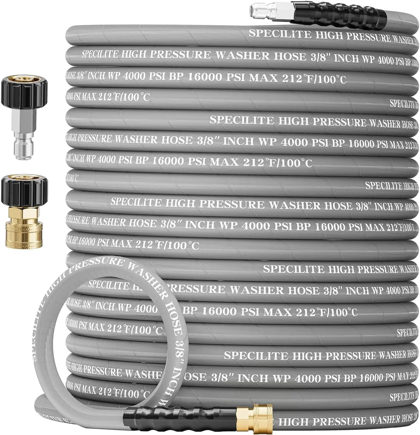 

3/8" Pressure Washer Hose 50FT, 4000PSI Max 212°F Hot Water, Steel Wire Braided with M22-14mm QC Adapters