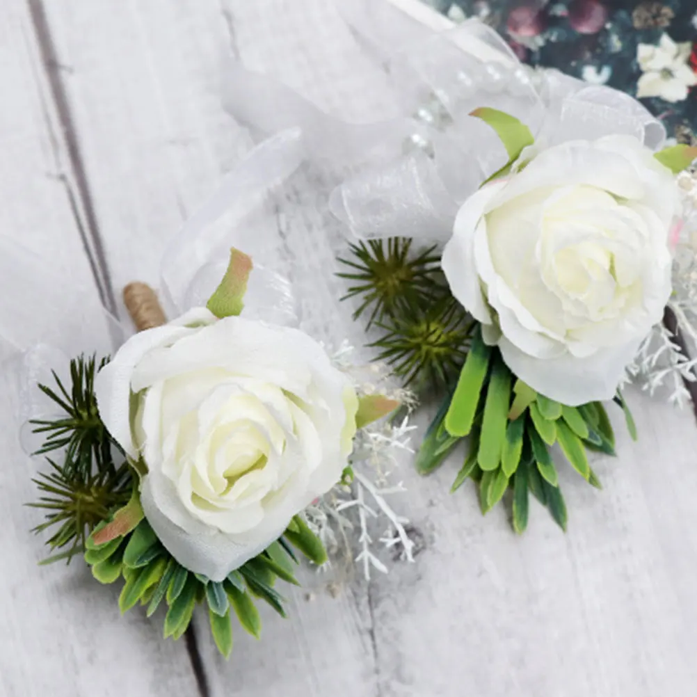 

White Green Brooch Artificial Flower Elegant Wedding Pin Bridal Banquet Groom BoutonniereForObject Shawl Sweater Dress