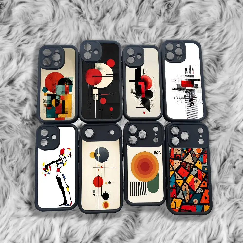 

Geometric B-Bauhaus Art Phone Case For iPhone 17,16,15,14,13,12,11,Pro,Max,Plus,X,XS,SE4,E,Mini Black Thickened border Case