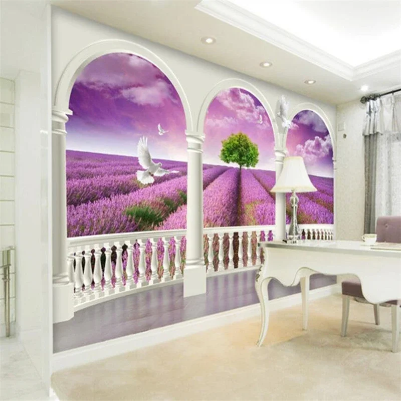 Custom wallpaper 3D Greek Aegean Sea view Seaview Sightseeing Terrace TV Backdrop living room Provence Purple Lavender wallpaper