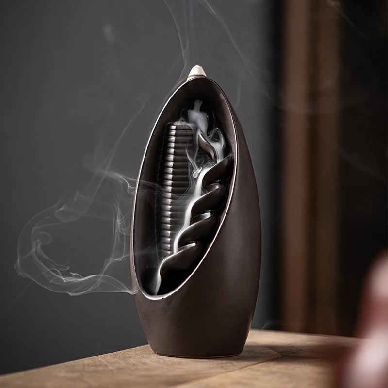 Quemador de incienso de cascada de loto de hoja de loto de arena púrpura, difusor de fragancia para el hogar, artesanías decorativas de ambos lados eficacia psicológica creativa, asiento de incienso de vela