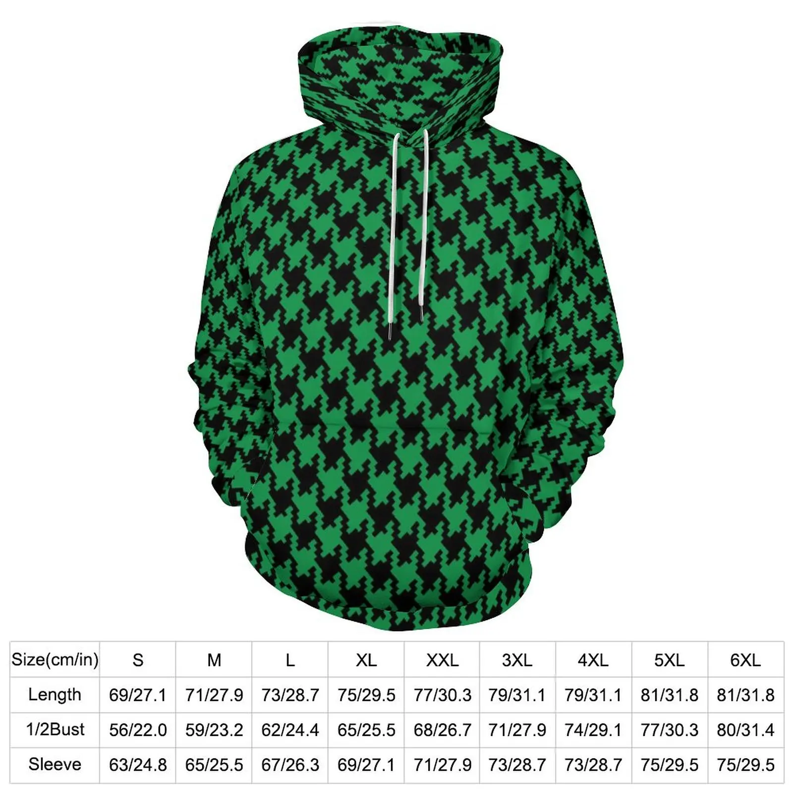 Houndstooth Print Hoodies Dog Tooth Check Street Fashion Casual Hoodie Long Sleeve Y2k Pattern Hooded Sweatshirts 4XL 5XL 6XL