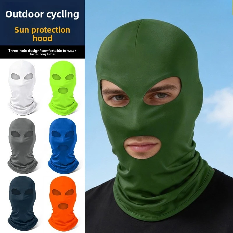 Summer Sunscreen Mask Outdoor Sports Sunshade Quick Drying Solid Color Pullover Hat Bicycle Riding Ice Silk Three Hole Headgear