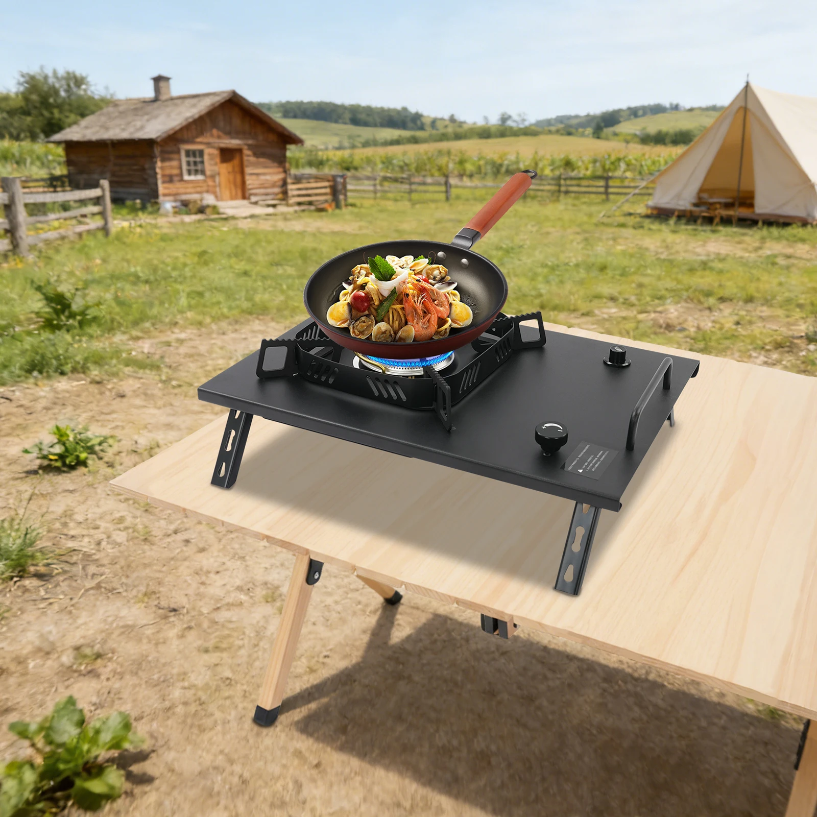 Black Outdoor Gas Stove, Foldable Camping Gas Stove, Foldable Outdoor Gas Stove with Carry Bag for Camping, RV Trips, Backpacking, Barbecues, Home Emergency Backup