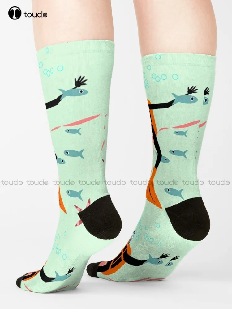 

Scuba Diving! Scuba Diver, Scuba Diving, Divers Socks Women'S Socks Unisex Adult Teen Youth Socks 360° Digital Print Gift Retro