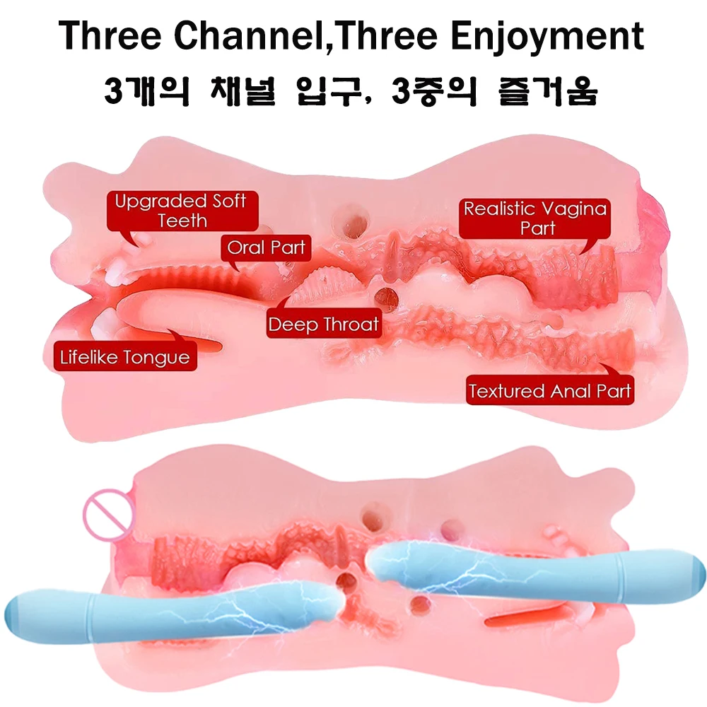 Male Masturbator 3 In 1 Realistic Vagina Sex Toys For Men Pocket Pussy Blowjob Masturbation No Vibrator Adults Sex Tool for Men