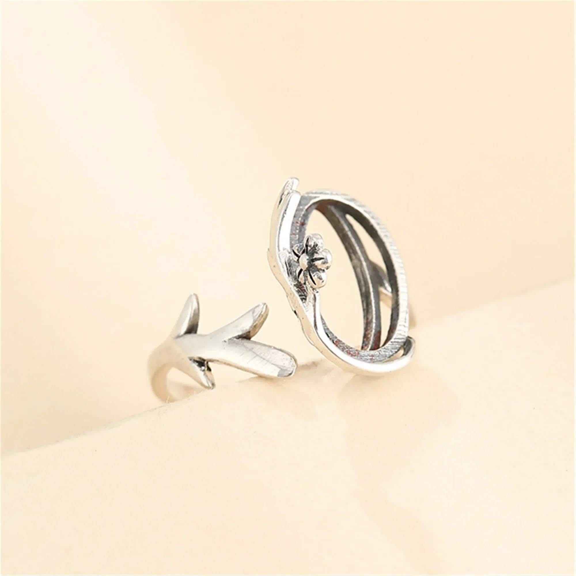 Ring Blank for 10x14mm/12x15mm/13x18mm Oval Cabochons 925 Sterling Silver Adjustable Ring Setting Ring Component