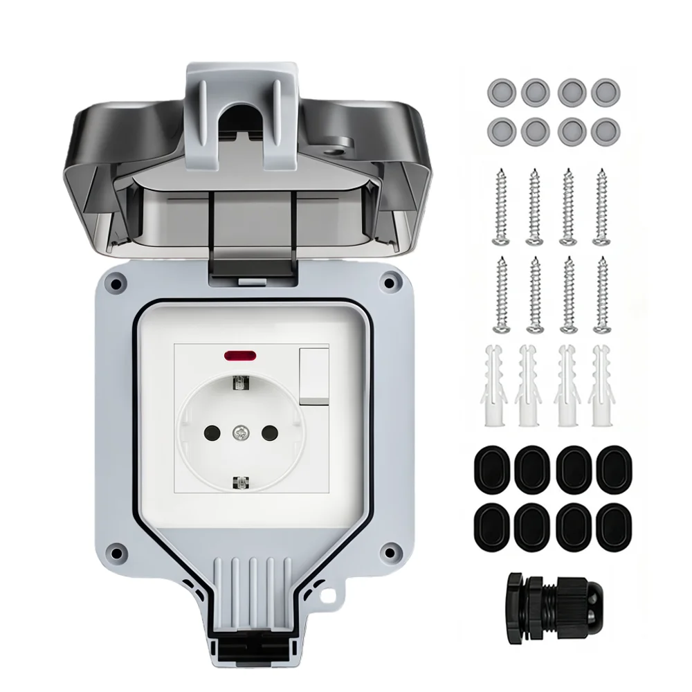 Waterproof Outdoor Socket,Double Power Outlet with Protective Cover ,Dustproof Windproof Socket,Wall-Mounted Garden Power Outlet image 3
