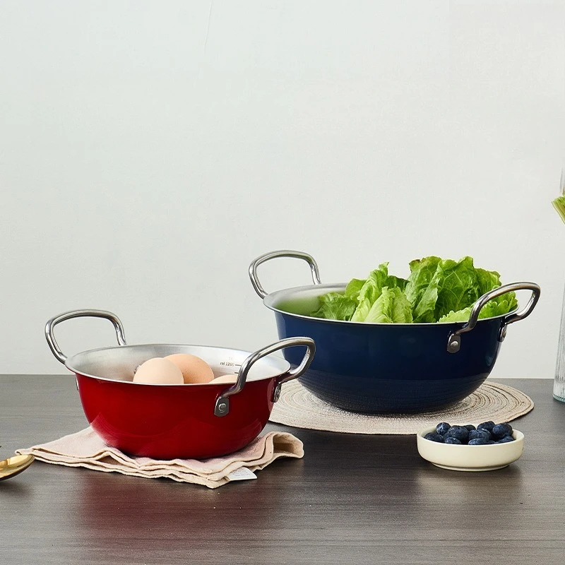 

LTT Korean stainless steel binaural salad bowl high value fruit bowl with handle cooking snack bowl