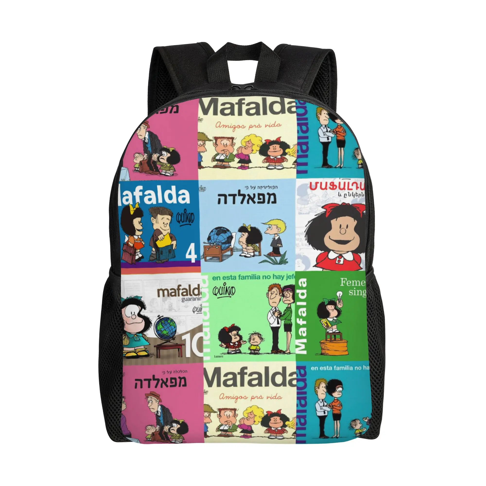 

Mafalda Cartoon Backpack for Men Women Casual High School Hiking Travel Daypack Anime Laptop Computer Canvas Bags with Pocket