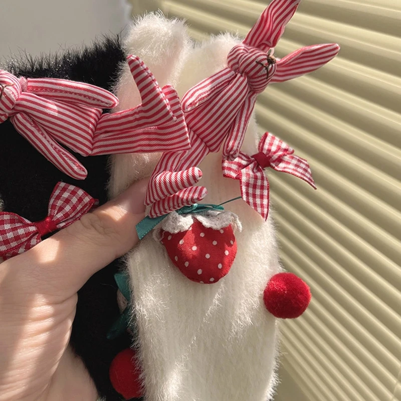 Women Winter Thicken Furry Plush Calf Socks Harajuku 3D Stuffed Rabbit for Doll Strawberry Plaid Bow Christmas Leg