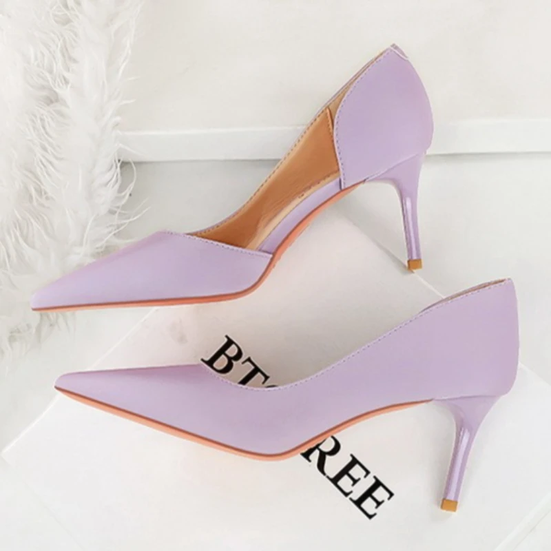 BIGTREE Shoes Women 8 Cm Party Silk Design Women Pumps Pointed Side Hollow Retro High Heels Stilettos Sexy Party Shoes 43 view 5