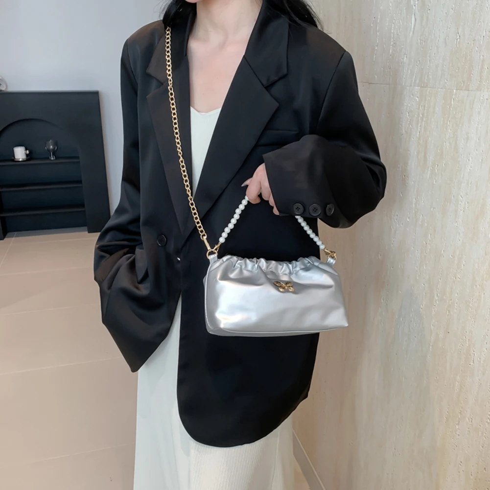 

Женская сумка-бабочка из искусственной кожи, модная сумка на плечо с жемчугом и ремешком-цепочкой, стильная сумка-мессенджер большой вместимости для путешествий на открытом воздухе