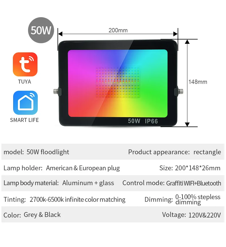 Imagem -02 - Projector Rgb Tuya Inteligente Refletor Exterior Refletor Led Jardim à Prova Dágua Iluminação de Paisagismo Controle Wifi Alexa 50w