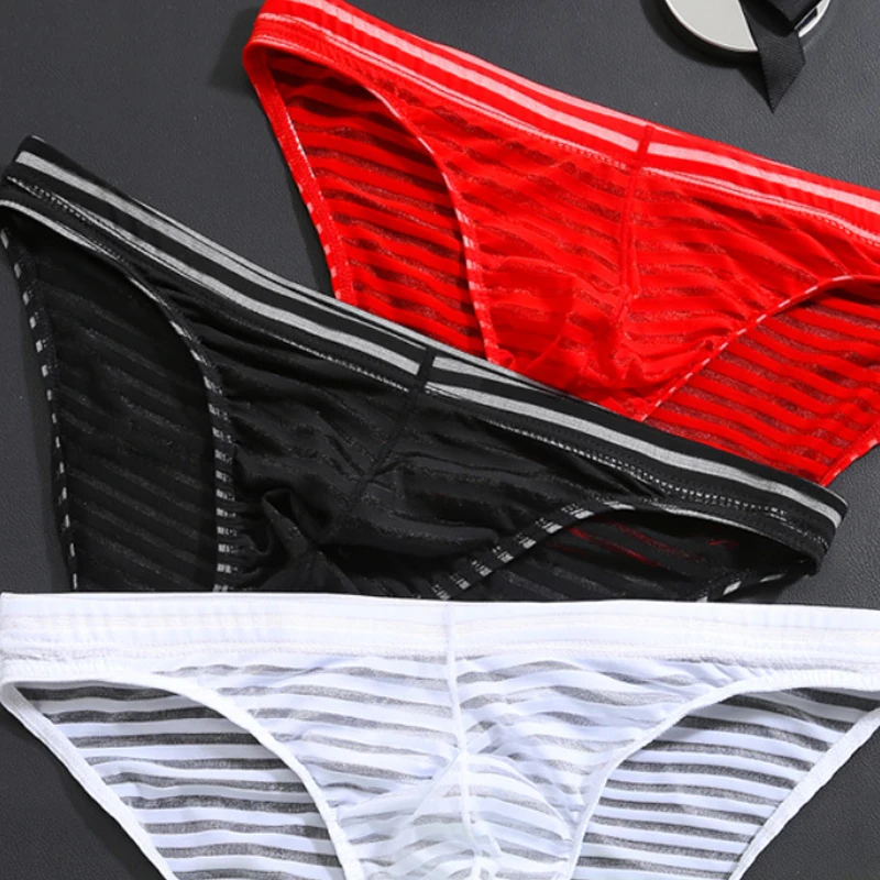 1pc Men\'s Panties Ultra Thin Transparent Mesh Summer Briefs Ice Silk Seamless Underwear Sexy Lingerie Underpant Short Breathable