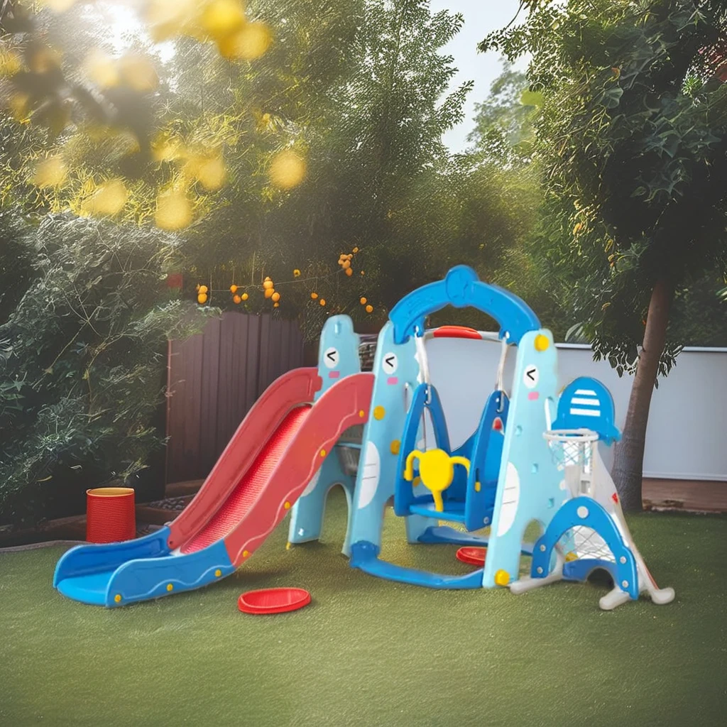 

High Quality Indoor PE Plastic Swing and Slide Set for Kids for Home Kindergarten Basketball Golf Small Playground Use