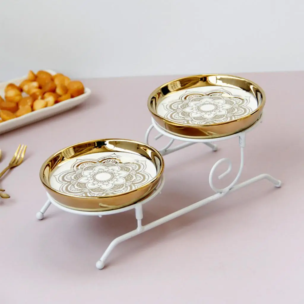 2 Layer White Ceramic Cake Stand for Cupcake Serving Tray Party Table Decoration