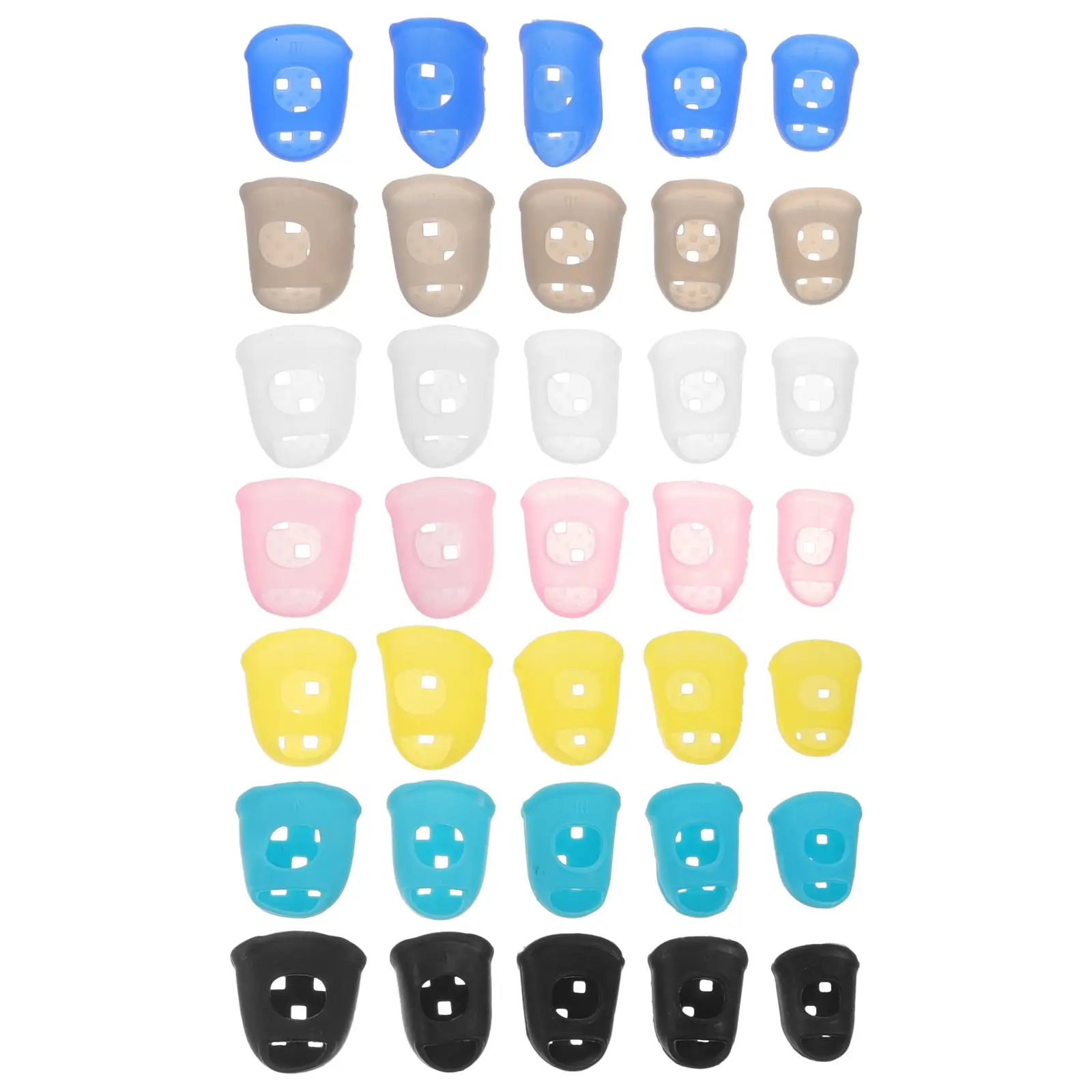 

35pcs Guitar Finger Protectors Silicone Covers Thick Material Comfort Fit Strumming Picking Yellow Grey Blue Pink Black