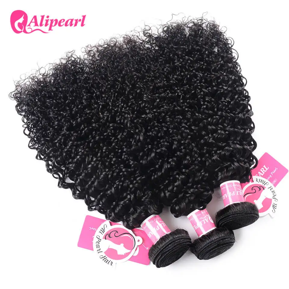 Alipearl Hair Kinky Curly Hair 3 Bundles With 4*4 HD Lace Closure Soft Brazilian Hair Double Weft Human Hair Weaves With Closure