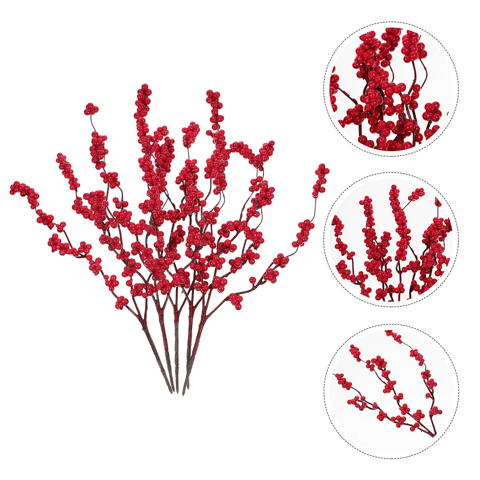 

5Pcs Simulation Berry Stems Faux Red Branches Christmas Wreath Decorations Vase Decors Xmas Party Wedding Artificial Plants