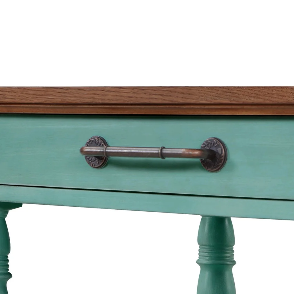 Solid Wood Coffee Table with Spacious Storage Shelf and Drawers Living Room Indoor Use Teal Finish Rectangle Design