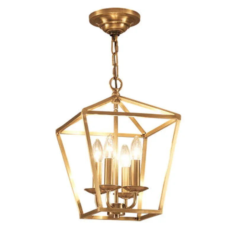 Diamond style copper brass golden hanging chain pendant light lamp bird cage nest dinning living room golden pendant lamp light