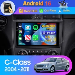 Android 16 Car Radio For Mercedes Benz C-Class C Class W203 W209 C180 C200 CL203 C209 A209 2004 - 2011 Carplay Auto Player Video