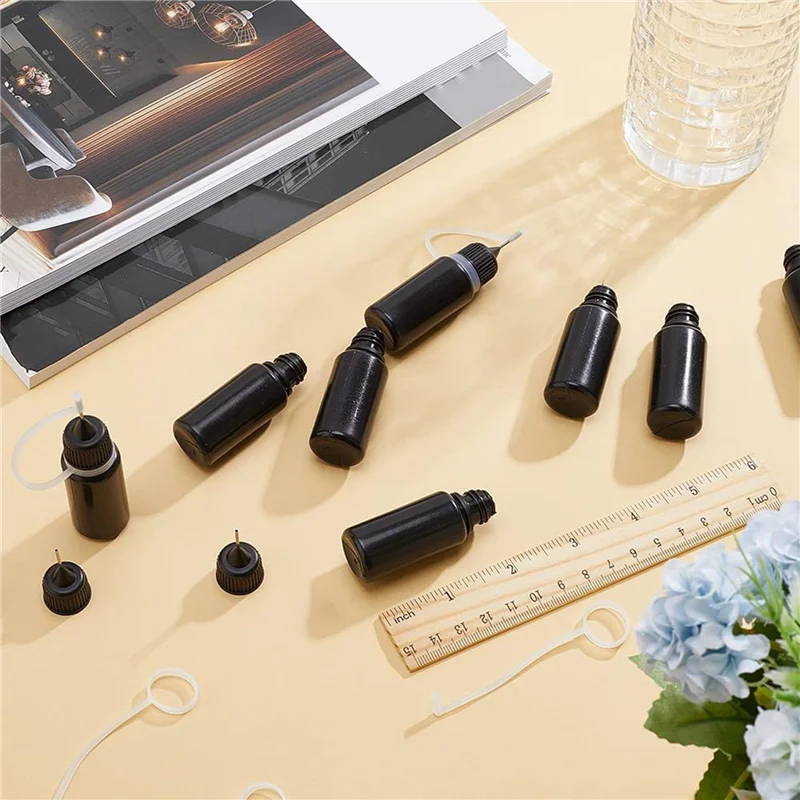 WORTHOWN-20Pcs Precision Tip Applicator ขวดโลหะสีดําเข็มขวดพลาสติก 10ML Precision Tip Applicator ขวด