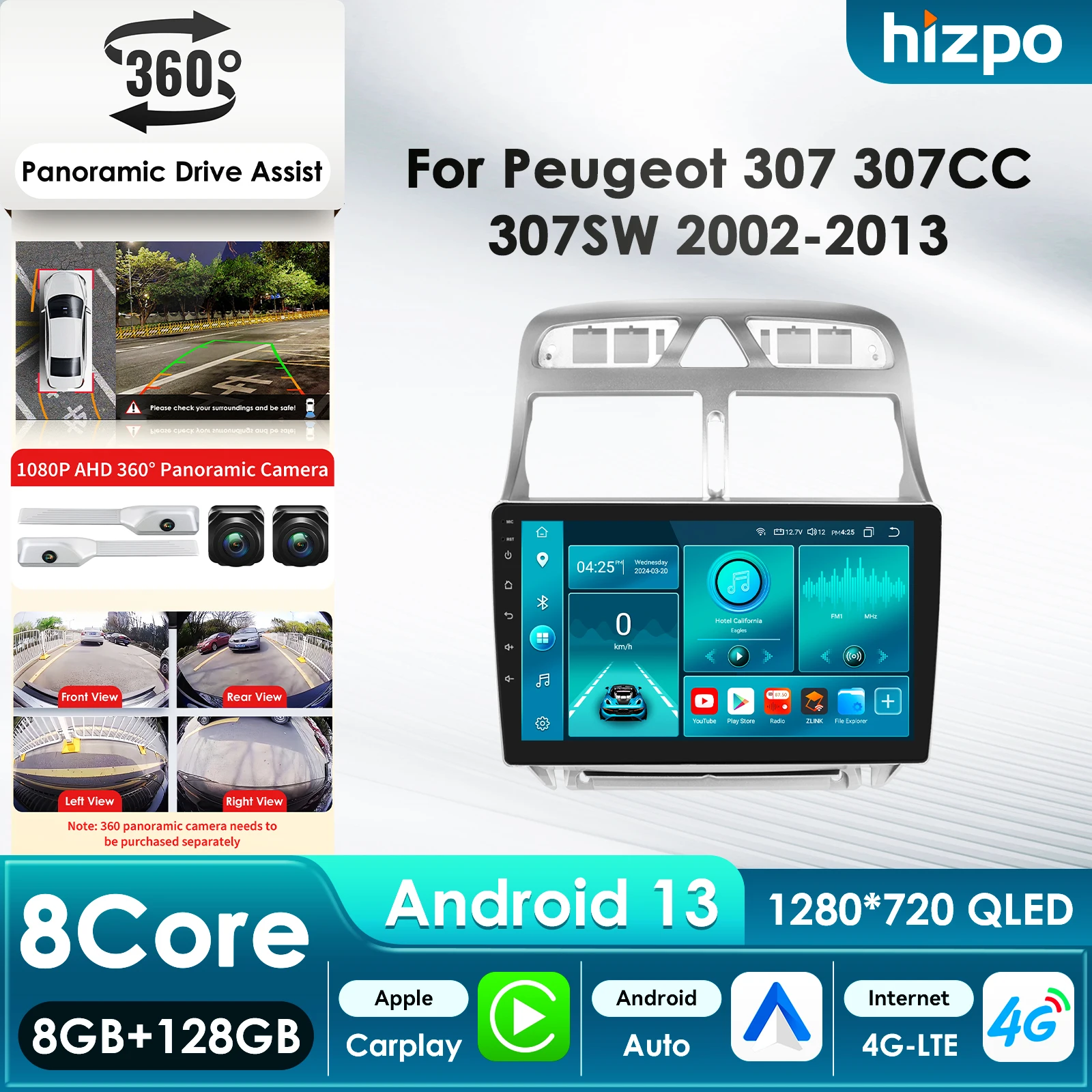 

Hizpo 8Core DSP Car Multimedia Player for Peugeot 307 307CC 307SW 2002 - 2013 Carplay 4G Autoradio WiFi AI Intelligent Systems