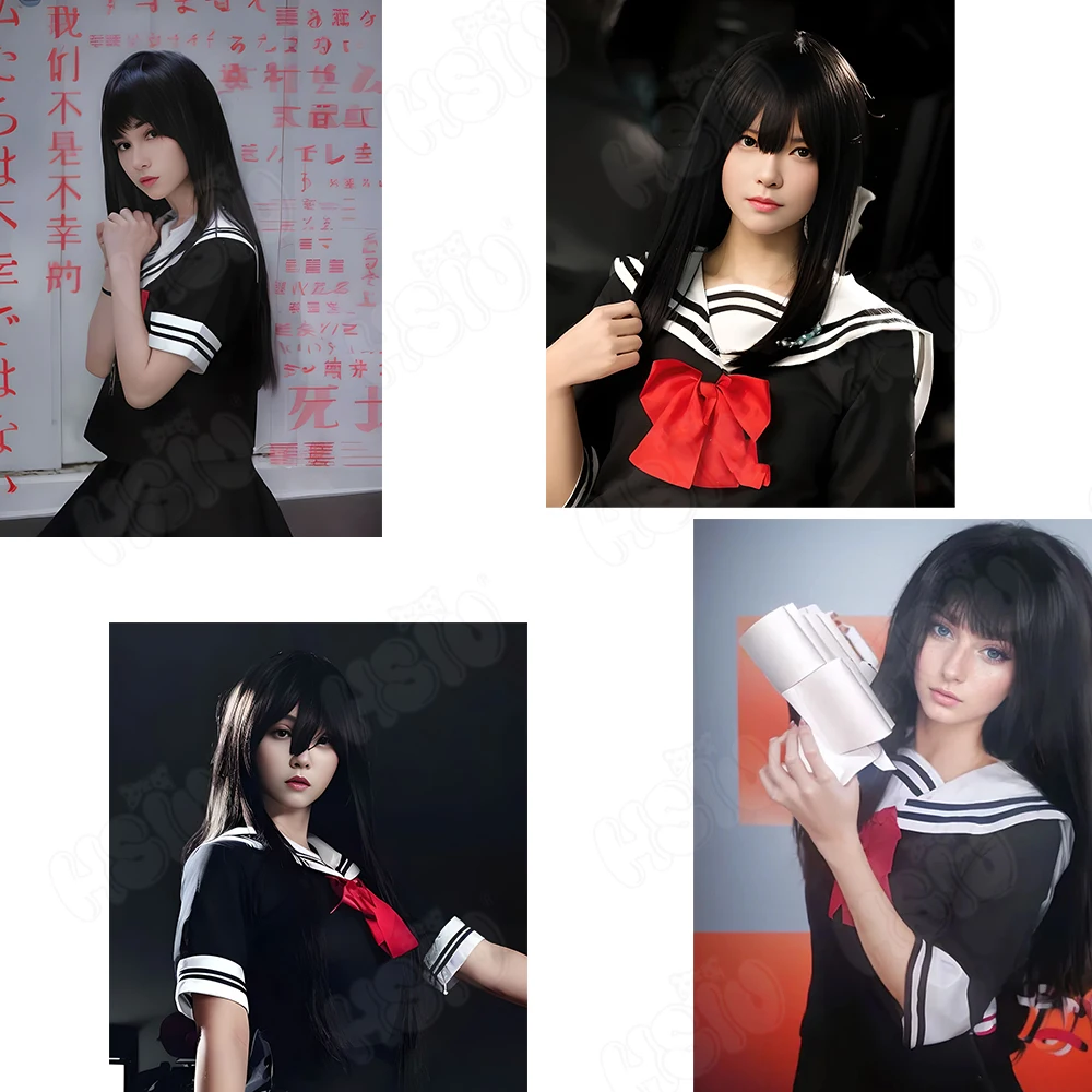 Asagiri Aya Cosplay Peruca de fibra sintética 「HSIU」60 CM Peruca longa preta + touca de peruca Anime Magic Girl Site Asagiri Aya Peruca Cosplay
