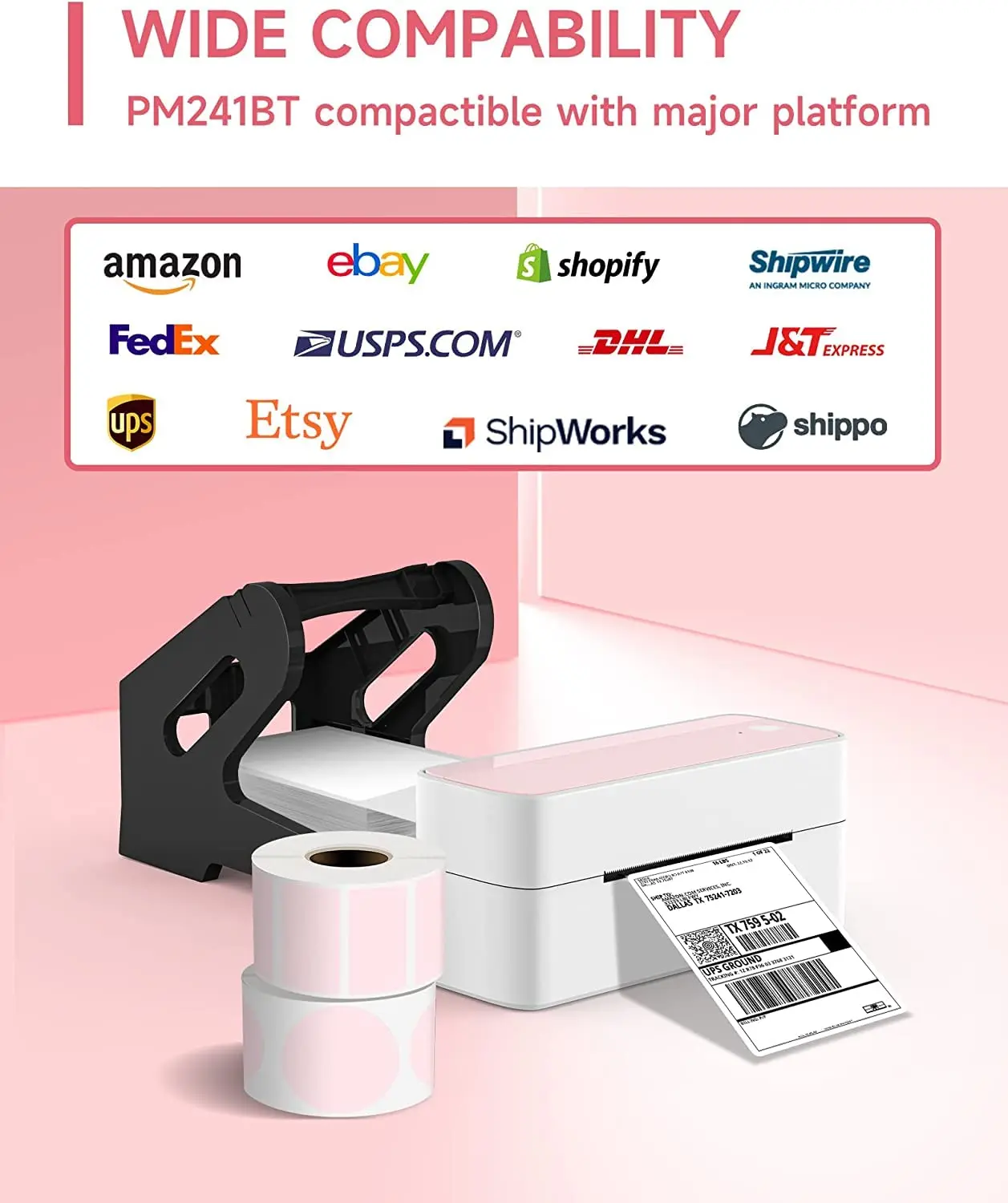 Phomemo PM-241 Bluetooth Thermal Label Printer 118mm Wireless Shipping Label Printer Compatible with iPhone Android Mac Windows