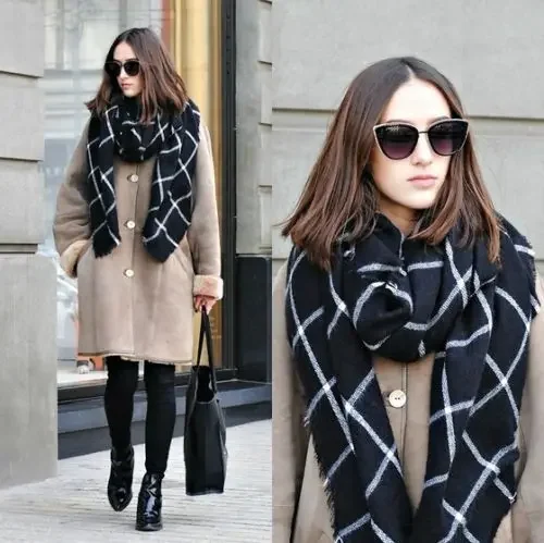 

1PC 2020 195CM * 75CM New Lady Women Blanket black white Plaid Cozy Checked Tartan Scarf Wraps shawl