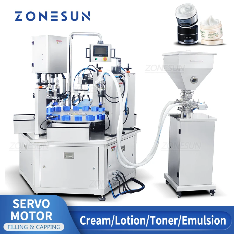 ZONESUN Filling and Capping Machine ZS-SRFC Automatic Paste Cream Bottle Filler Emulsion Facial Mask Cosmetics Production