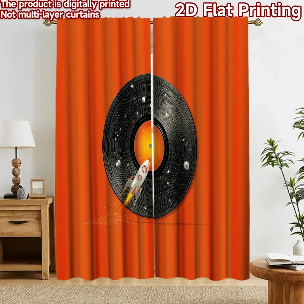 2pcs Galaxy Space Curtains Orange Modern Window Drapes Celestial Astronomy Sun System Decorative Pair Curtain for Home Decor