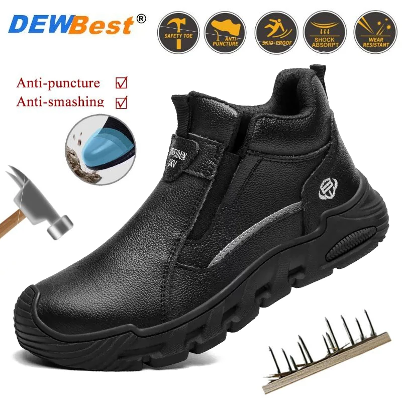 Men's Plastic-Steel-Toe Work Shoes: Impact-Resistant, Puncture-Resistant, Odor-Resistant; Cowhide Insulated Electrician's Shoes