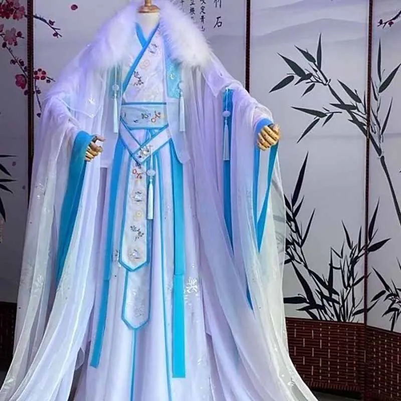 Customize Halloween Carnival King Cosplay Costume For Men Oversized Chinese Vintage Hanfu Blue Sets For Women Large Size 6XL