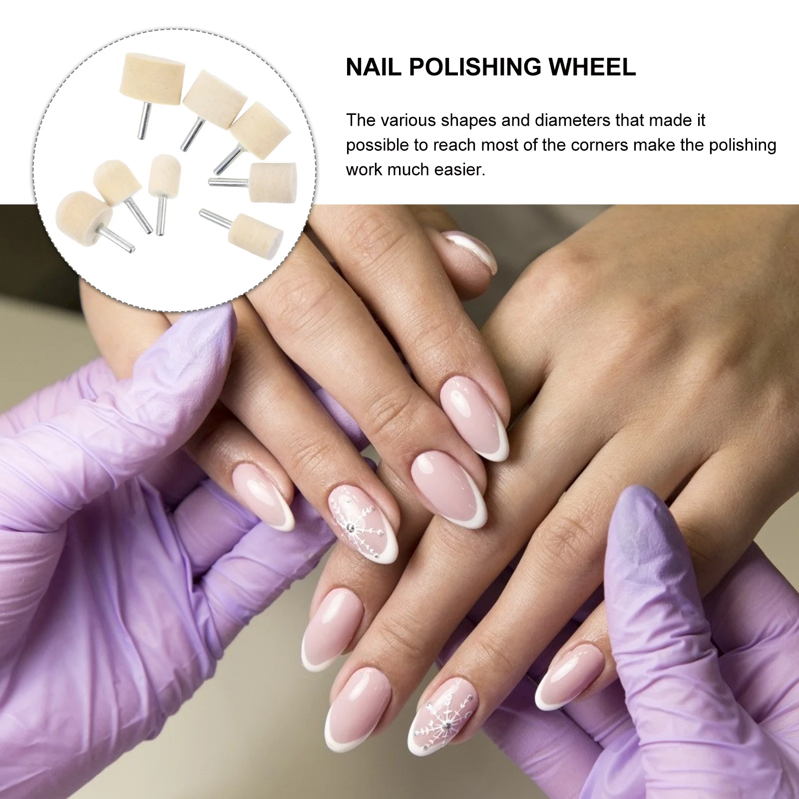 

8Pcs Nail Polishing Wheel Set Wool Felt Buffing Mop Kit Different Sizes Nail Buffer Replacement Polisher Equipment for Manicure