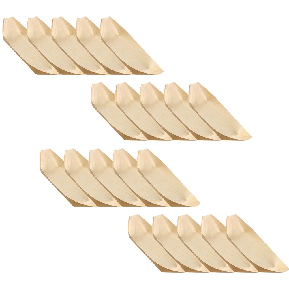 

50 Pcs Boat Shape Wooden Dish Platters for Food Storage Disposable Dessert Plates Sushi Serving Tray Party BBQ Wedding
