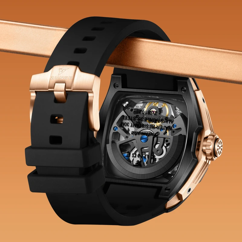 ساعة ZUNGE الميكانيكية للرجال هي ساعة يد رجالية جديدة عصرية وفردية وعصرية مع هيكل عظمي مضيئة أوتوماتيكية د