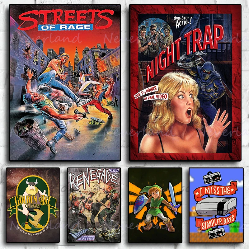 Vintage Classic Arcade Fighting Game Streets of Rage/night Trap Poster Canvas Painting and Print Wall Art Picture for Room Decor