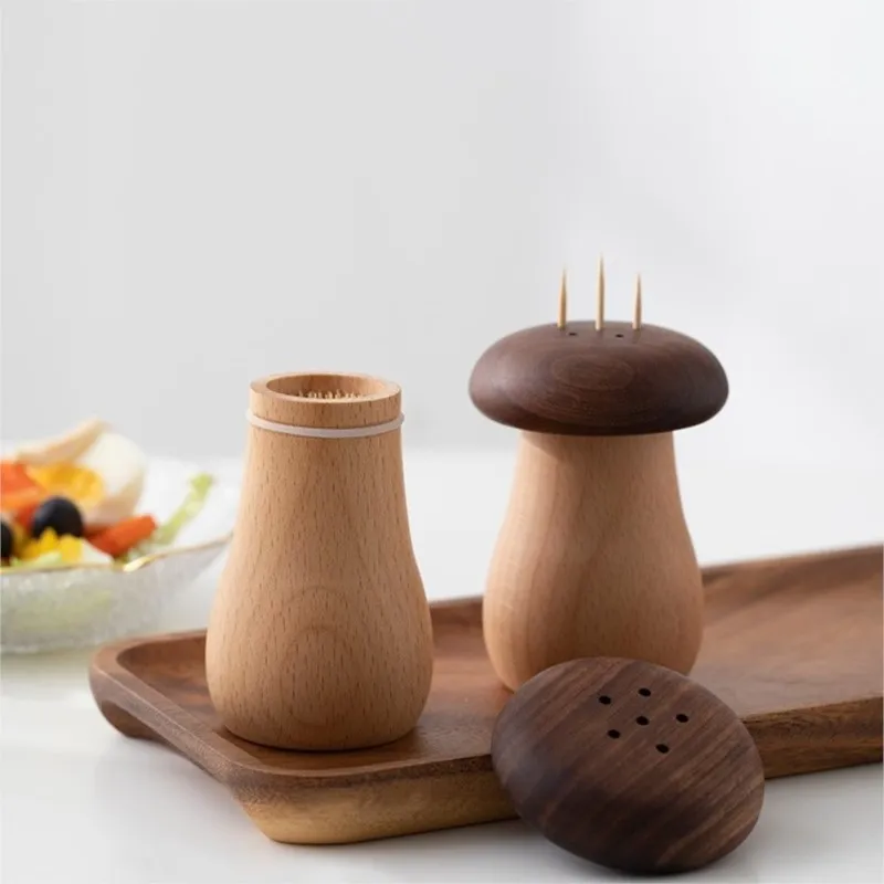 2023 New Creative Wooden Toothpick Holder Household Toothpick Holder Cute Mushroom-Shaped Toothpick Storage Can 1PCS LF170