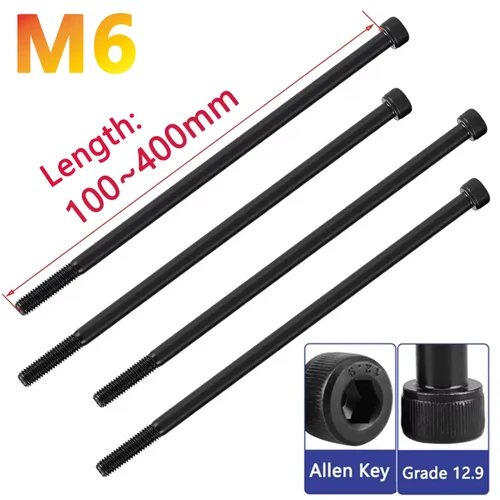M6 grado 12,9 negro hexagonal cabeza hueca tornillo Allen sobre Ultra largo 100 105 110 115-400mm medio hilo acero al carbono