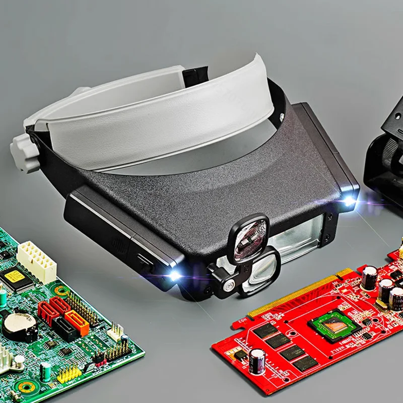 New Headband Magnifier LED Lights Loupe Microscope Glasses Helmet Style Loupe Lens For Repairing Watch Jewelry Reading