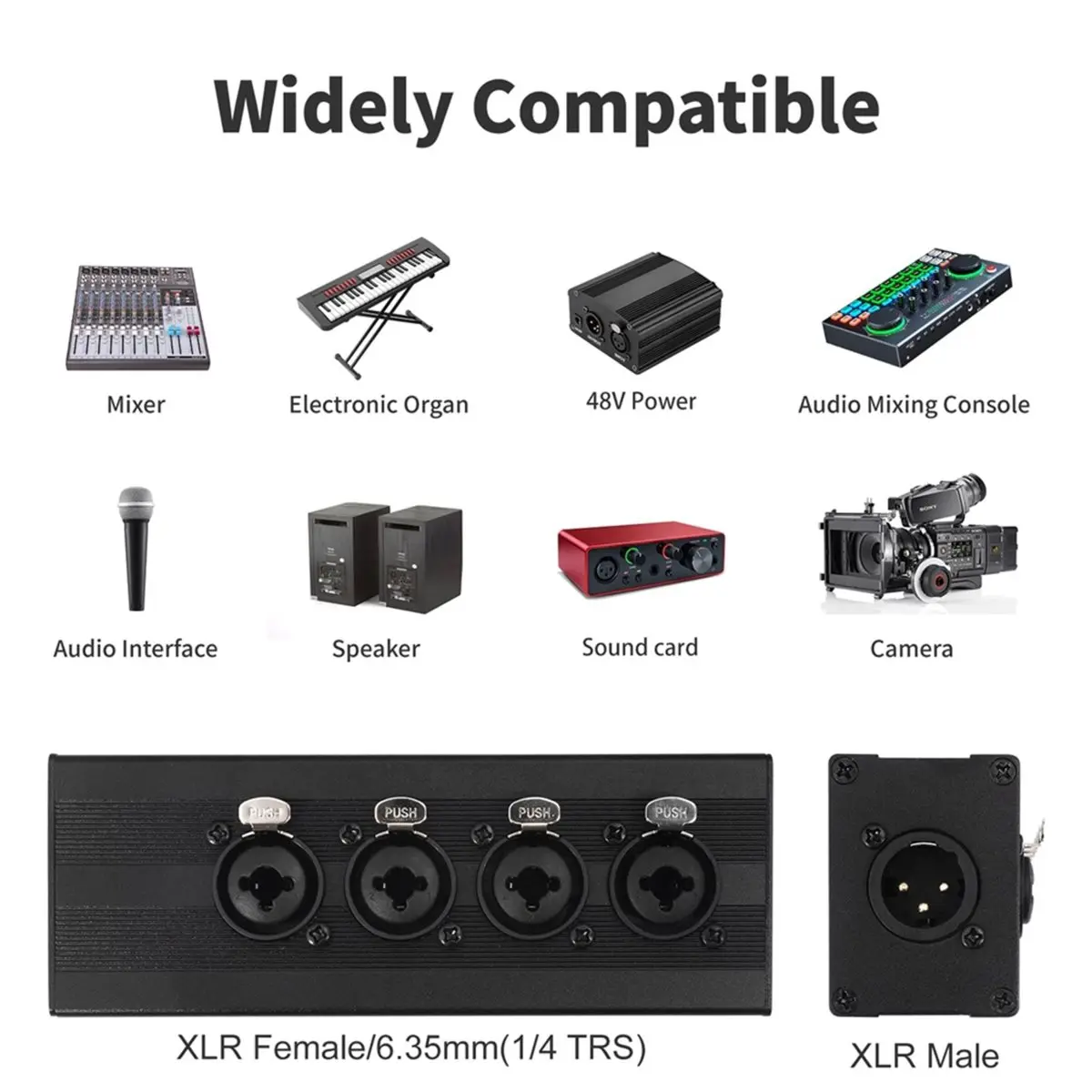 #66S Four ut One Output Splitter,3Pin XLR Cable Extender Balanced Audio Splitter for Live Stage (Black)