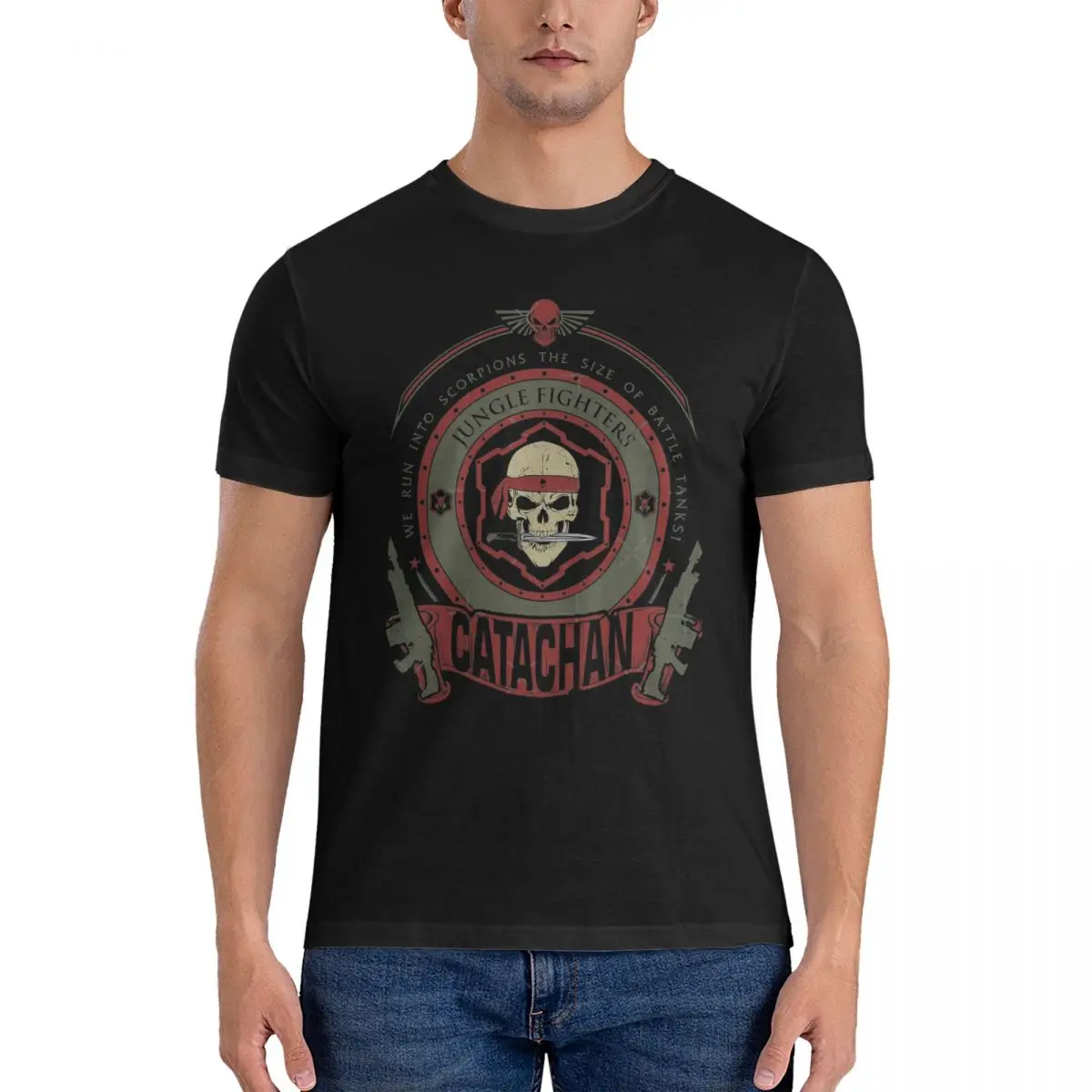 Casual CATACHAN - CREST T-Shirt Men O Neck Cotton T Shirt Ork waaagh Short Sleeve Tees mens clothing official-website top fugees