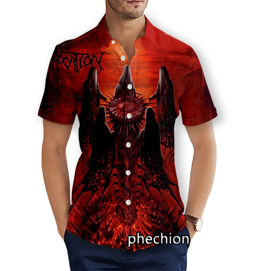 

phechion Summer Mens Short Sleeve Beach Shirts Suffocation Band 3D Printed Casual Shirts Fashion Streetwear Men Tops X55