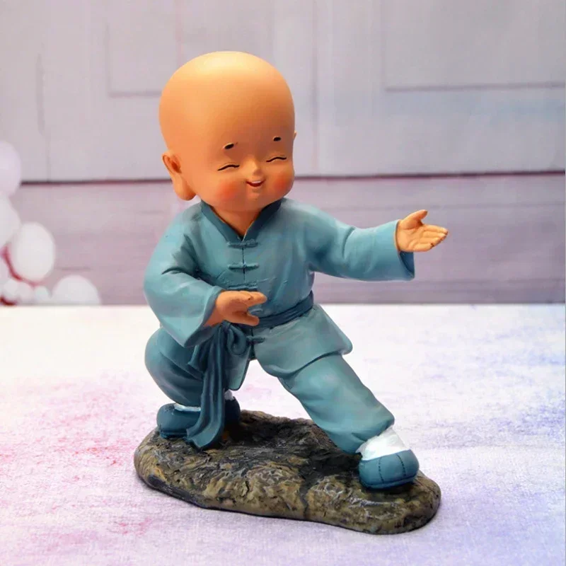 Kungfu Little Monk Sculpture Chinese Style Resin Hand-carved Buddha Statue Cute Home Decoration Accessories Gift Statue