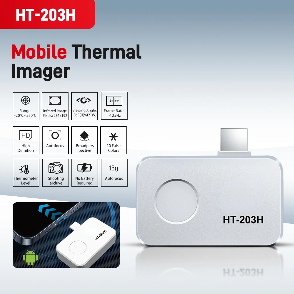 HT-203H 256*192 Termocamera Android Type-C Termocamera 25Hz Mobile