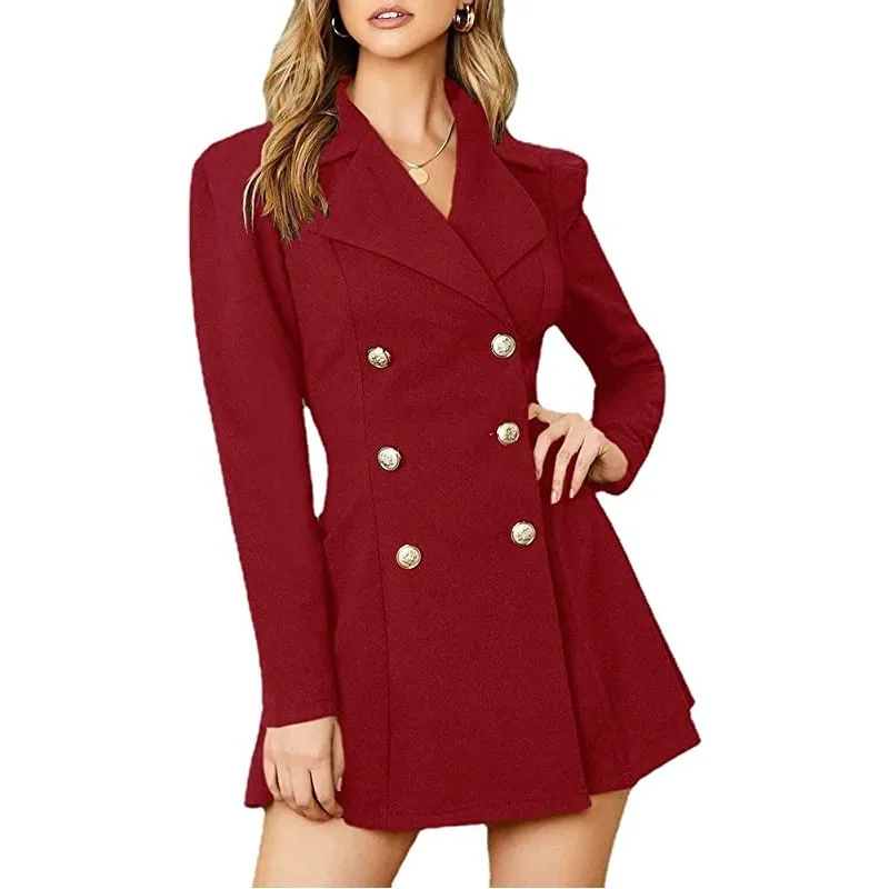 This Autumn Cross-border Women's Suit From Europe America Features Elegant Mid-length Double-breasted Blazer That Is Fashionable